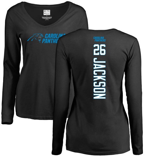 Carolina Panthers Black Women Donte Jackson Backer Slim Fit NFL Football #26 Long Sleeve T Shirt->nfl t-shirts->Sports Accessory